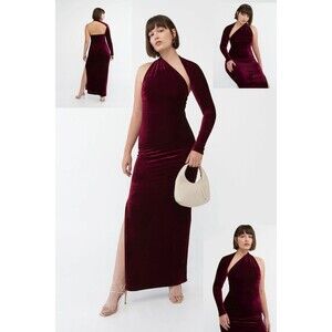 MDS Women's M Marcella‎ Manhattan Velvet Slit Gown Burgundy One Shoulder Dress